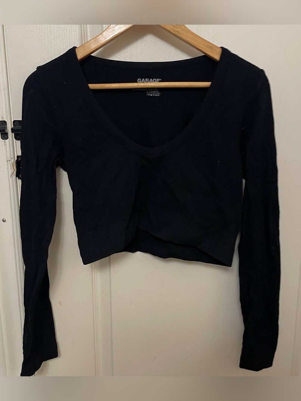 Garage Black Long-Sleeve Scoop Crop Top